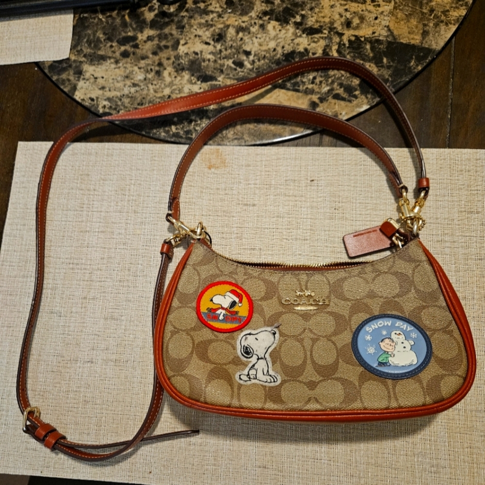 Coach X Peanuts Teri Shoulder Bag In Signature Canvas With Patches